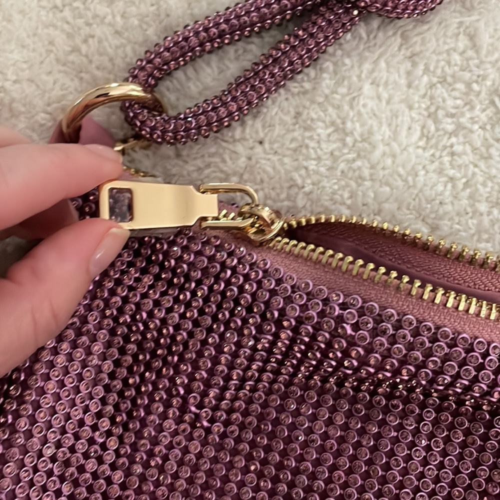 Pink-Purple Rhinestone Hobo Style Bag with Gold Hardware - Picture 8 of 9